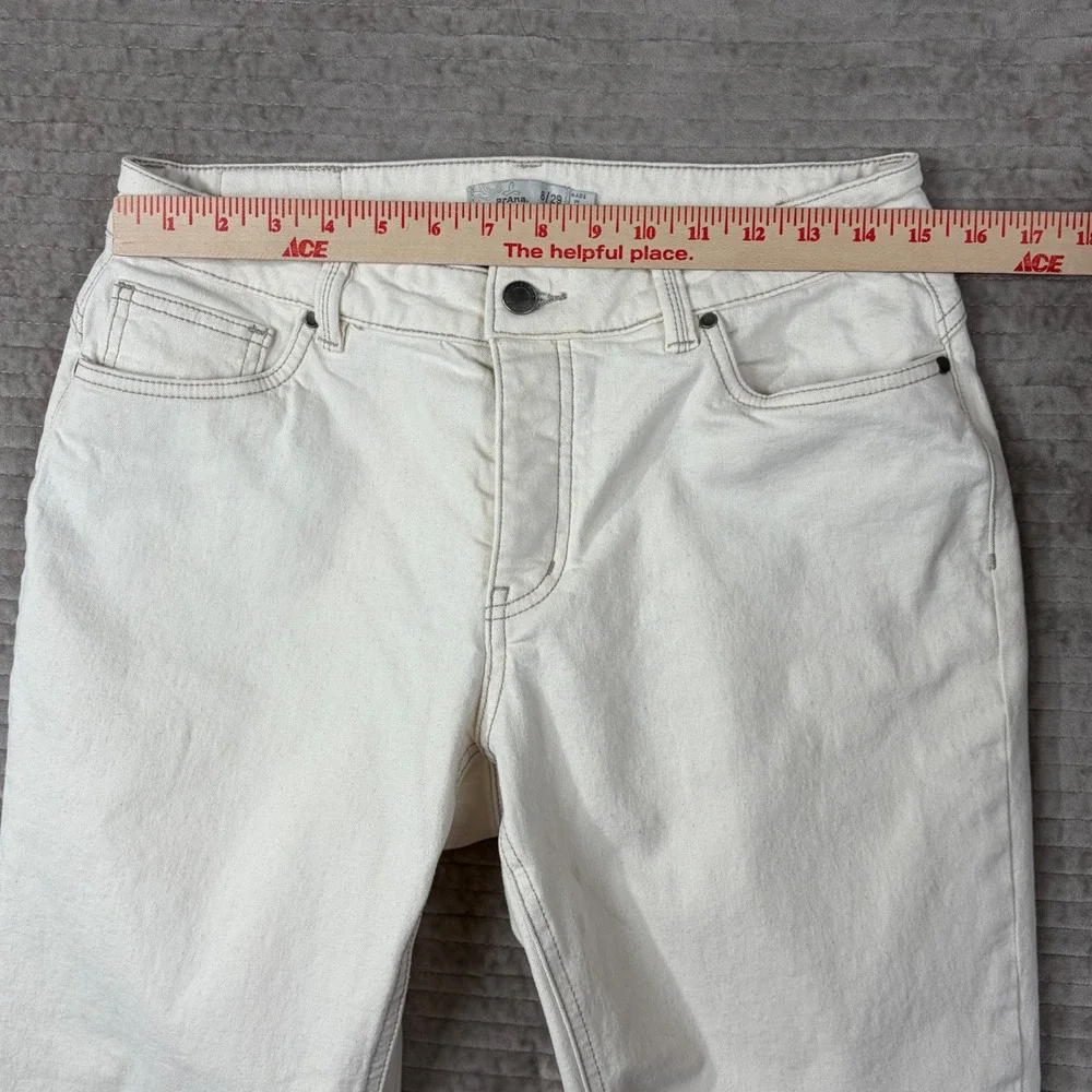 Prana Kara Jeans Womens 8/29 Off White Cream Denim Button Fly‎ Tapered Leg Pants